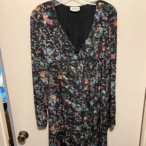 Zadig & Voltaire sheer black/multi floral print silk dress with ribbon tie boho